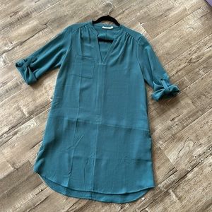 LUSH Teal Green Pocket Front Quarter Sleeve Shirt Dress Med